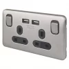 Schneider Electric Lisse Deco 13A 2-Gang SP Switched Socket + 2.1A 2-Outlet Type A USB Charger Brushed Stainless Steel with Black Inserts 1 Schneider Electric Lisse Deco 13A 2-Gang SP Switched Socket + 2.1A 2-Outlet Type A USB Charger Brushed Stainless Steel with Black Inserts -Steel Switches Sales 440CC P
