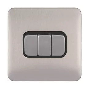 Schneider Electric Lisse Deco 10AX 3-Gang 2-Way Light Switch Brushed Stainless Steel with Black Inserts 4 Schneider Electric Lisse Deco 10AX 3-Gang 2-Way Light Switch Brushed Stainless Steel with Black Inserts - Image 2
