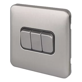 Schneider Electric Lisse Deco 10AX 3-Gang 2-Way Light Switch Brushed Stainless Steel with Black Inserts 3 Schneider Electric Lisse Deco 10AX 3-Gang 2-Way Light Switch Brushed Stainless Steel with Black Inserts