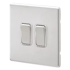 MK Aspect 20AX 2-Gang 2-Way Switch Brushed Stainless Steel with White Inserts