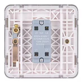 Schneider Electric Lisse Deco 10AX 1-Gang Intermediate Switch Brushed Stainless Steel with White Inserts 5 Schneider Electric Lisse Deco 10AX 1-Gang Intermediate Switch Brushed Stainless Steel with White Inserts - Image 3