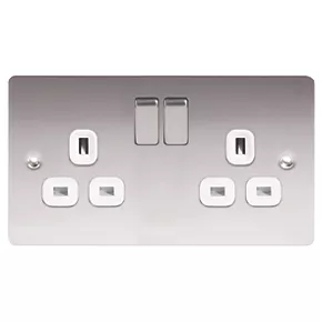 LAP 13A 2-Gang DP Switched Plug Socket Brushed Stainless Steel with White Inserts 4 LAP 13A 2-Gang DP Switched Plug Socket Brushed Stainless Steel with White Inserts - Image 2