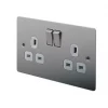 LAP 13A 2-Gang DP Switched Plug Socket Brushed Stainless Steel with White Inserts -Steel Switches Sales 47502 P