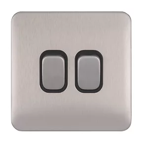 Schneider Electric Lisse Deco 10AX 2-Gang 2-Way Light Switch Brushed Stainless Steel with Black Inserts 4 Schneider Electric Lisse Deco 10AX 2-Gang 2-Way Light Switch Brushed Stainless Steel with Black Inserts - Image 2