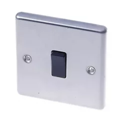 LAP 10AX 1-Gang 2-Way Light Switch Brushed Stainless Steel with Black Inserts