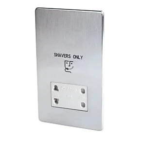 Crabtree Platinum 2-Gang Dual Voltage Shaver Socket 115 / 230V Satin Chrome with White Inserts 3 Crabtree Platinum 2-Gang Dual Voltage Shaver Socket 115 / 230V Satin Chrome with White Inserts