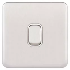 Schneider Electric Lisse Deco 10A 1-Gang 2-Way Retractive Switch Brushed Stainless Steel with White Inserts -Steel Switches Sales 489FF A1