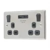 LAP 13A 2-Gang SP Switched Socket + 3.1A 2-Outlet Type A USB Charger Brushed Stainless Steel with Black Inserts 2 LAP 13A 2-Gang SP Switched Socket + 3.1A 2-Outlet Type A USB Charger Brushed Stainless Steel with Black Inserts -Steel Switches Sales 4962P P