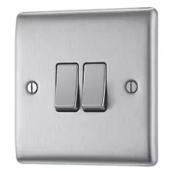British General Nexus Metal 10AX 2-Gang 2-Way Light Switch Brushed Steel