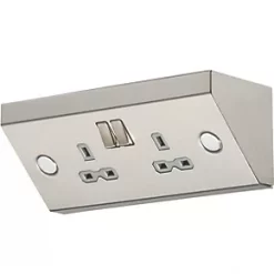 Knightsbridge SKR008 13A 2-Gang DP Switched Under Cabinet Socket Stainless Steel with Colour-Matched Inserts