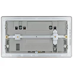 LAP 13A 2-Gang DP Switched Socket + 3.1A 2-Outlet Type A USB Charger Brushed Stainless Steel with Graphite Inserts -Steel Switches Sales 533KJ A3