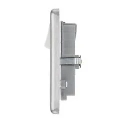 LAP 13A 2-Gang SP Switched Socket + 4.2A 2-Outlet Type A & C USB Charger Brushed Stainless Steel with White Inserts -Steel Switches Sales 573HF A2