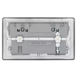 LAP 13A 2-Gang SP Switched Socket + 4.2A 2-Outlet Type A & C USB Charger Brushed Stainless Steel with White Inserts -Steel Switches Sales 573HF A3