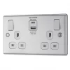 LAP 13A 2-Gang SP Switched Socket + 4.2A 2-Outlet Type A & C USB Charger Brushed Stainless Steel with White Inserts -Steel Switches Sales 573HF P