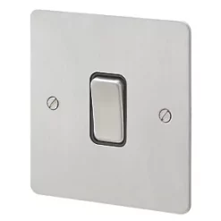 MK Edge 20AX 1-Gang 2-Way Light Switch Brushed Stainless Steel with Black Inserts
