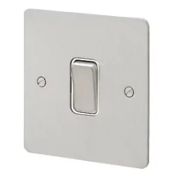 MK Edge 20AX 1-Gang 2-Way Switch Brushed Stainless Steel with White Inserts