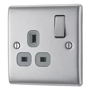 British General Nexus Metal 13A 1-Gang SP Switched Plug Socket Brushed Steel with Graphite Inserts 3 British General Nexus Metal 13A 1-Gang SP Switched Plug Socket Brushed Steel with Graphite Inserts