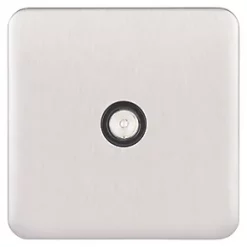 Schneider Electric Lisse Deco Coaxial TV / FM Socket Brushed Stainless Steel with Black Inserts -Steel Switches Sales 593FF A1