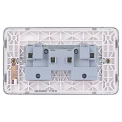 Schneider Electric Lisse Deco 13A 2-Gang Unswitched Plug Socket Brushed Stainless Steel with White Inserts -Steel Switches Sales 607FF A3