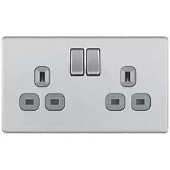 LAP 13A 2-Gang DP Switched Power Sockets Brushed Stainless Steel with Graphite Inserts 5 Pack
