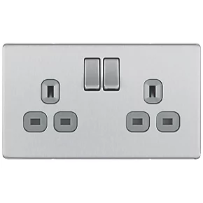 LAP 13A 2-Gang DP Switched Power Sockets Brushed Stainless Steel with Graphite Inserts 5 Pack 2 LAP 13A 2-Gang DP Switched Power Sockets Brushed Stainless Steel with Graphite Inserts 5 Pack