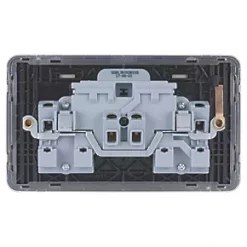 Schneider Electric Lisse Deco 13A 2-Gang DP Switched Plug Socket Brushed Stainless Steel with Black Inserts -Steel Switches Sales 620FF A3