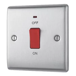 British General Nexus Metal 45A 1-Gang DP Cooker Switch Brushed Steel with LED