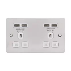 LAP 13A 2-Gang Unswitched Socket + 4.2A 4-Outlet Type A USB Charger Brushed Stainless Steel with White Inserts 8 LAP 13A 2-Gang Unswitched Socket + 4.2A 4-Outlet Type A USB Charger Brushed Stainless Steel with White Inserts -Steel Switches Sales 6424T A1