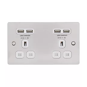 LAP 13A 2-Gang Unswitched Socket + 4.2A 4-Outlet Type A USB Charger Brushed Stainless Steel with White Inserts 4 LAP 13A 2-Gang Unswitched Socket + 4.2A 4-Outlet Type A USB Charger Brushed Stainless Steel with White Inserts - Image 2