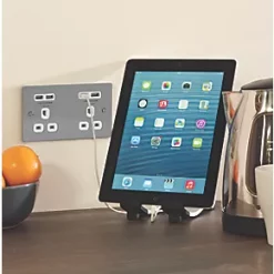 LAP 13A 2-Gang Unswitched Socket + 4.2A 4-Outlet Type A USB Charger Brushed Stainless Steel with White Inserts 11 LAP 13A 2-Gang Unswitched Socket + 4.2A 4-Outlet Type A USB Charger Brushed Stainless Steel with White Inserts -Steel Switches Sales 6424T A4