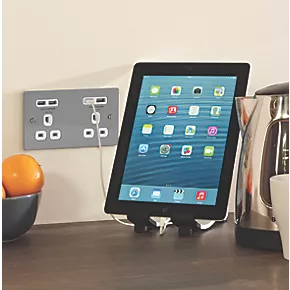 LAP 13A 2-Gang Unswitched Socket + 4.2A 4-Outlet Type A USB Charger Brushed Stainless Steel with White Inserts 7 LAP 13A 2-Gang Unswitched Socket + 4.2A 4-Outlet Type A USB Charger Brushed Stainless Steel with White Inserts - Image 5