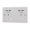 LAP 13A 2-Gang Unswitched Socket + 4.2A 4-Outlet Type A USB Charger Brushed Stainless Steel with White Inserts 2 LAP 13A 2-Gang Unswitched Socket + 4.2A 4-Outlet Type A USB Charger Brushed Stainless Steel with White Inserts -Steel Switches Sales 6424T P