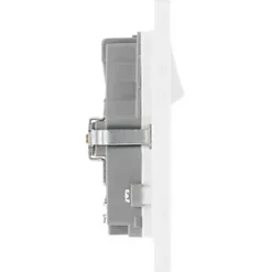 British General Evolve 13A 2-Gang SP Switched Socket + 3.1A 2-Outlet Type A USB Charger Brushed Steel with White Inserts -Steel Switches Sales 652RF A5