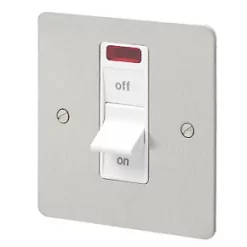 MK Edge 32A 1-Gang DP Control Switch Brushed Stainless Steel with Neon with White Inserts