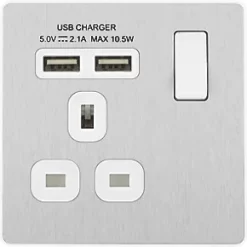 British General Evolve 13A 1-Gang SP Switched Socket + 2.1A 2-Outlet Type A USB Charger Brushed Steel with White Inserts 10 British General Evolve 13A 1-Gang SP Switched Socket + 2.1A 2-Outlet Type A USB Charger Brushed Steel with White Inserts -Steel Switches Sales 669RF A2