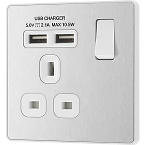 British General Evolve 13A 1-Gang SP Switched Socket + 2.1A 2-Outlet Type A USB Charger Brushed Steel with White Inserts 6 British General Evolve 13A 1-Gang SP Switched Socket + 2.1A 2-Outlet Type A USB Charger Brushed Steel with White Inserts - Image 4