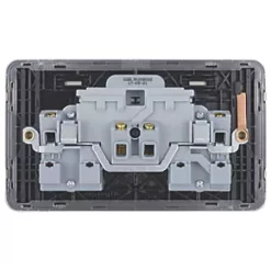 Schneider Electric Lisse Deco 13A 2-Gang SP Switched Plug Socket Brushed Stainless Steel with Black Inserts -Steel Switches Sales 681CC A3