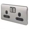 Schneider Electric Lisse Deco 13A 2-Gang SP Switched Plug Socket Brushed Stainless Steel with Black Inserts 2 Schneider Electric Lisse Deco 13A 2-Gang SP Switched Plug Socket Brushed Stainless Steel with Black Inserts -Steel Switches Sales 681CC P