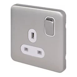 Schneider Electric Lisse Deco 13A 1-Gang DP Switched Plug Socket Brushed Stainless Steel with White Inserts