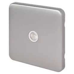 Schneider Electric Lisse Deco Coaxial TV / FM Socket Brushed Stainless Steel with White Inserts