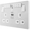 British General Evolve 13A 2-Gang SP Switched Double Socket With WiFi Extender + 2.1A 1-Outlet Type A USB Charger Brushed Steel with White Inserts -Steel Switches Sales 713RF P