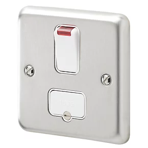 MK Albany Plus 13A Switched Fused Spur & Flex Outlet with Neon Brushed Stainless Steel with White Inserts 3 MK Albany Plus 13A Switched Fused Spur & Flex Outlet with Neon Brushed Stainless Steel with White Inserts