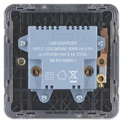 Schneider Electric Lisse Deco 3.1A 2-Outlet Type A USB Socket Brushed Stainless Steel with Black Inserts -Steel Switches Sales 742FF A3