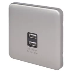Schneider Electric Lisse Deco 3.1A 2-Outlet Type A USB Socket Brushed Stainless Steel with Black Inserts