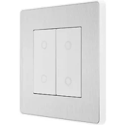 British General Evolve 2-Gang 2-Way LED Double Master Touch Trailing Edge Dimmer Switch Brushed Steel with White Inserts