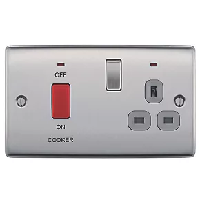 British General Nexus Metal 45A 2-Gang DP Cooker Switch & 13A DP Switched Socket Brushed Steel with LED with Graphite Inserts 4 British General Nexus Metal 45A 2-Gang DP Cooker Switch & 13A DP Switched Socket Brushed Steel with LED with Graphite Inserts - Image 2