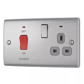 British General Nexus Metal 45A 2-Gang DP Cooker Switch & 13A DP Switched Socket Brushed Steel with LED with Graphite Inserts 3 British General Nexus Metal 45A 2-Gang DP Cooker Switch & 13A DP Switched Socket Brushed Steel with LED with Graphite Inserts