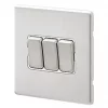 MK Aspect 10AX 3-Gang 2-Way Switch Brushed Stainless Steel with White Inserts -Steel Switches Sales 760FF P