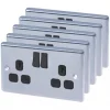 LAP 13A 2-Gang SP Switched Plug Socket Brushed Stainless Steel with Black Inserts 5 Pack -Steel Switches Sales 7853C P