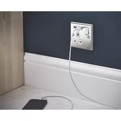 LAP 13A 1-Gang SP Switched Socket + 2.1A 2-Outlet Type A USB Charger Brushed Stainless Steel with White Inserts -Steel Switches Sales 7864F A2